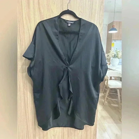 Victoria's Secret Sexy Valentine LOVE Black Slip Wrap Kimono Robe One Size Silky - Picture 4 of 5